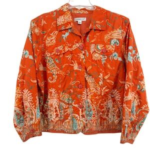 Coldwater Creek Orange Paisley Embroidered Button Front Jacket Women Petite XL